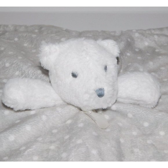 Blankets & Beyond White Bear Gray Polka Dot plush Security Blanket Nunu Lovey - Picture 2 of 5